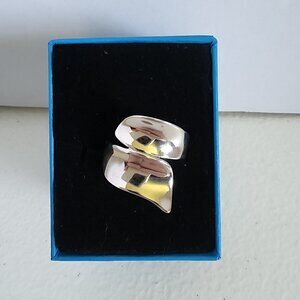 Rhodium Over Sterling Silver Concave By Pass Ring Size 12